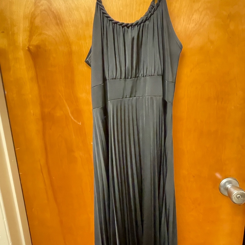 Soprano Black Pleated Maxi Dress with Braided Neckline